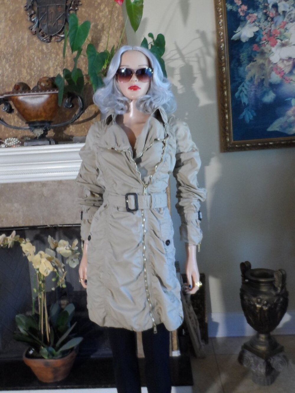 Burberry Prorsum Beige Cotton Gabardine Ruched Trench Coat IT 42